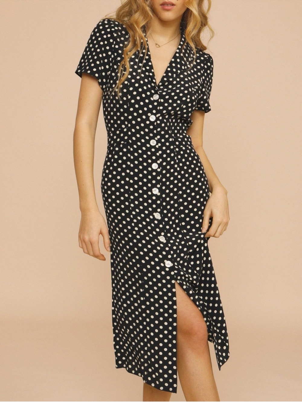 ROUJE Black & White Polka Dot Printed Retro Button Down Marin Midi Dress 36 2/4 - Picture 11 of 17